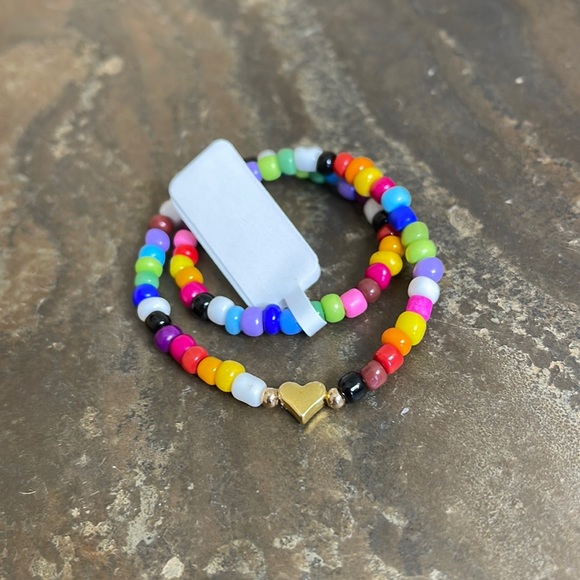 NWT Candy Did It! Handmade Bright Color Beaded Tiny Gold Heart Stretch Anklet - Picture 4 of 4